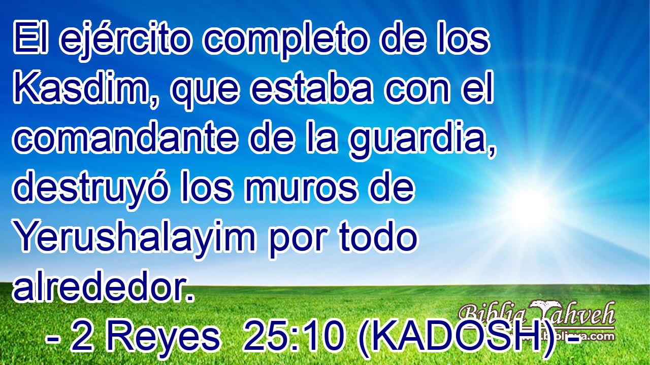  El ejército completo de los Kasdim, que estaba con el comandante de la guardia, destruyó los muros de Yerushalayim por todo alrededor. 