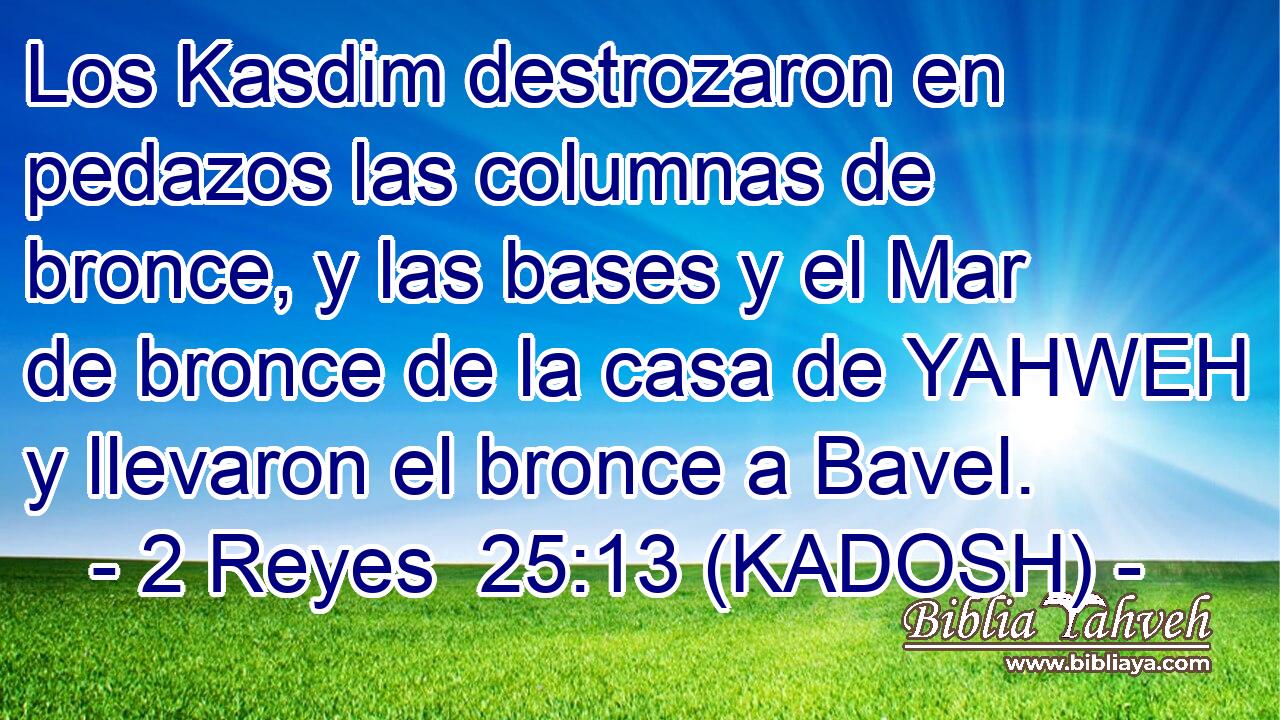 Los Kasdim destrozaron en pedazos las columnas de bronce, y las bases y el Mar de bronce de la casa de YAHWEH y llevaron el bronce a Bavel. 
