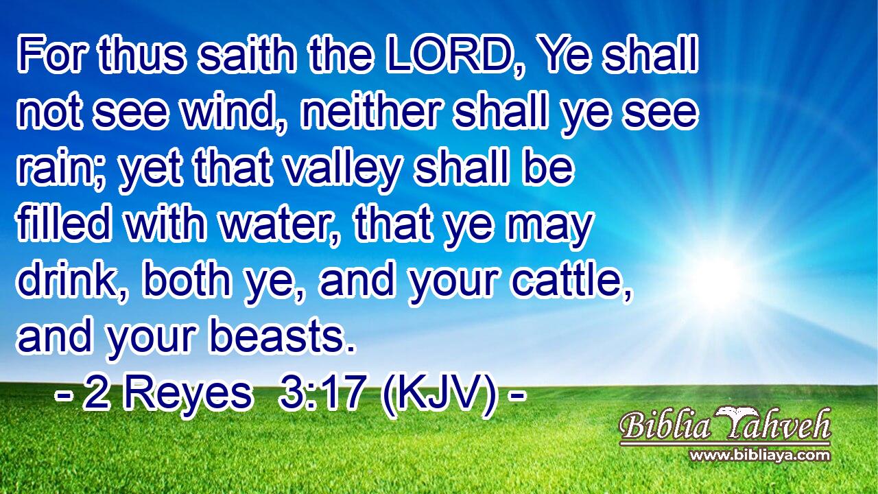 For thus saith the LORD, Ye shall not see wind, neither shall ye see rain; yet that valley shall be filled with water, that ye may drink, both ye, and your cattle, and your beasts.