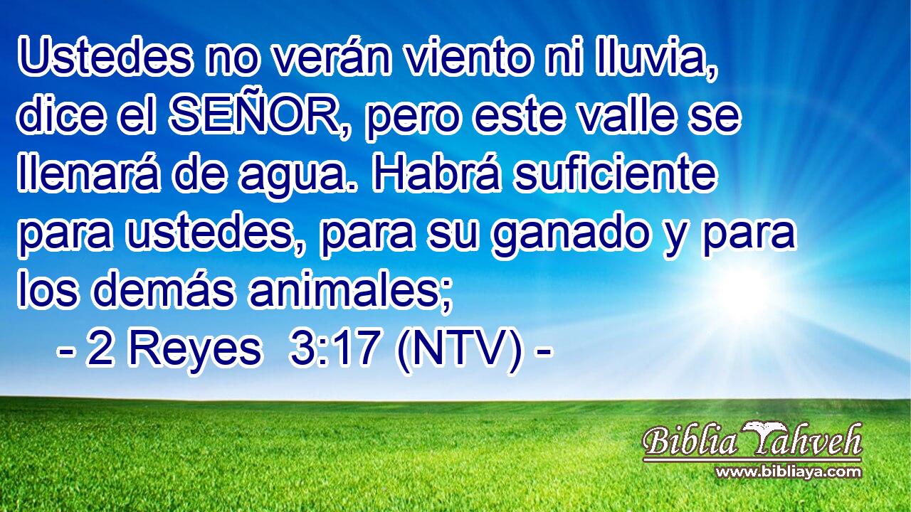 Ustedes no verán viento ni lluvia, dice el SEÑOR, pero este valle se llenará de agua. Habrá suficiente para ustedes, para su ganado y para los demás animales;