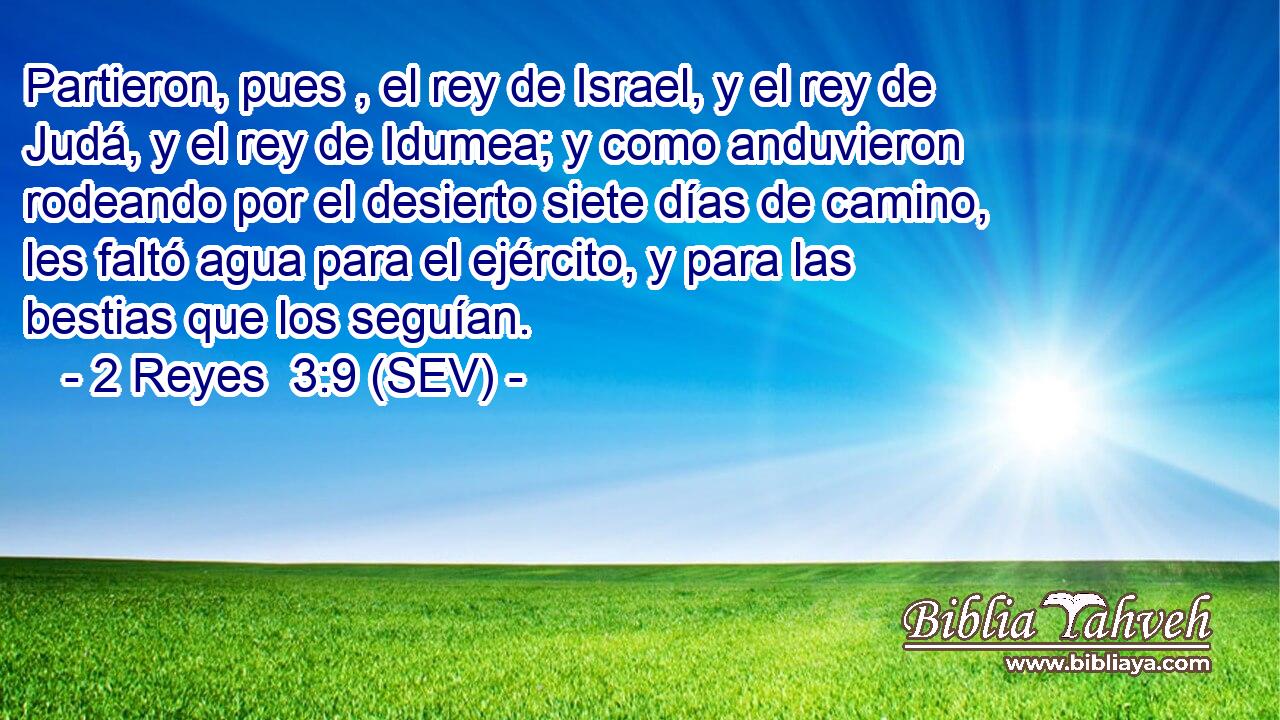 Partieron, pues , el rey de Israel, y el rey de Judá, y el rey de Idumea; y como anduvieron rodeando por el desierto siete días de camino, les faltó agua para el ejército, y para las bestias que los seguían.