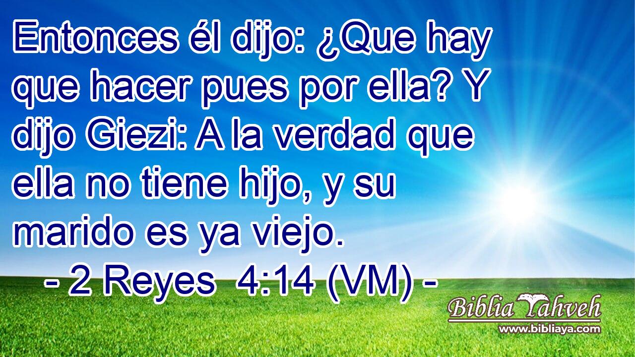  Entonces él dijo: ¿Que hay que hacer pues por ella? Y dijo Giezi: A la verdad que ella no tiene hijo, y su marido es ya viejo. 