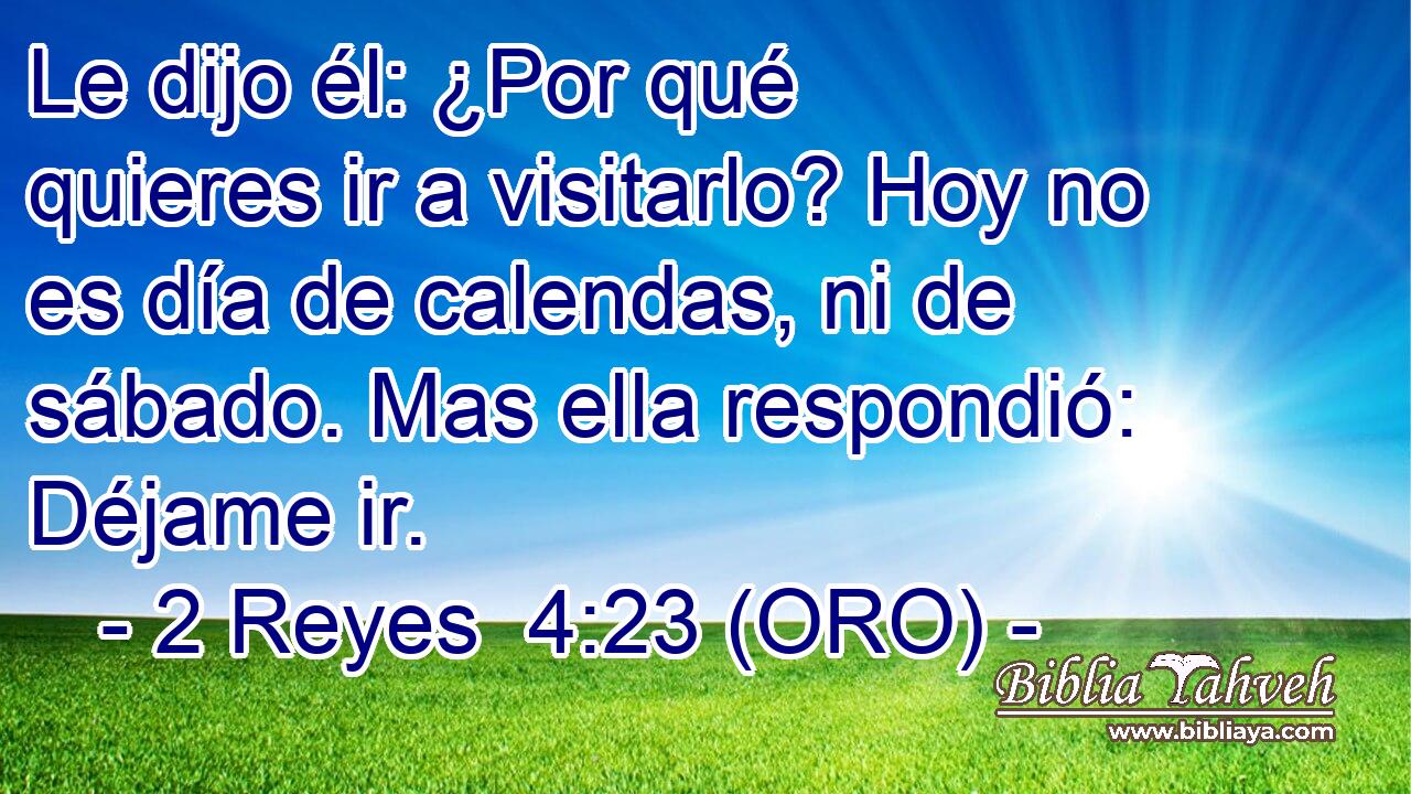  Le dijo él: ¿Por qué quieres ir a visitarlo? Hoy no es día de calendas, ni de sábado. Mas ella respondió: Déjame ir. 