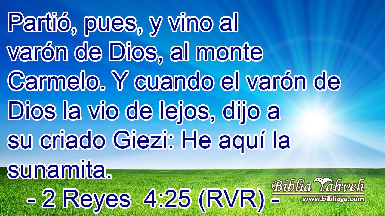 Partió, pues, y vino al varón de Dios, al monte Carmelo. Y cuando el varón de Dios la vio de lejos, dijo a su criado Giezi: He aquí la sunamita.
