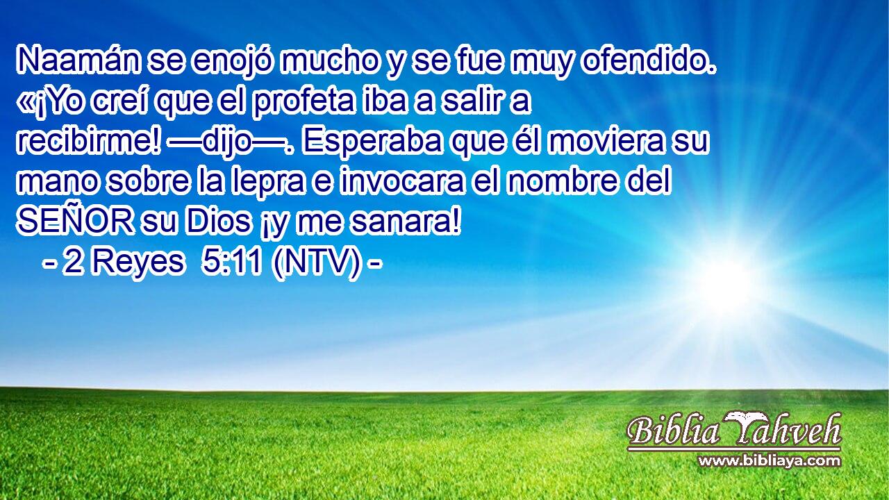 Naamán se enojó mucho y se fue muy ofendido. «¡Yo creí que el profeta iba a salir a recibirme! —dijo—. Esperaba que él moviera su mano sobre la lepra e invocara el nombre del SEÑOR su Dios ¡y me sanara!