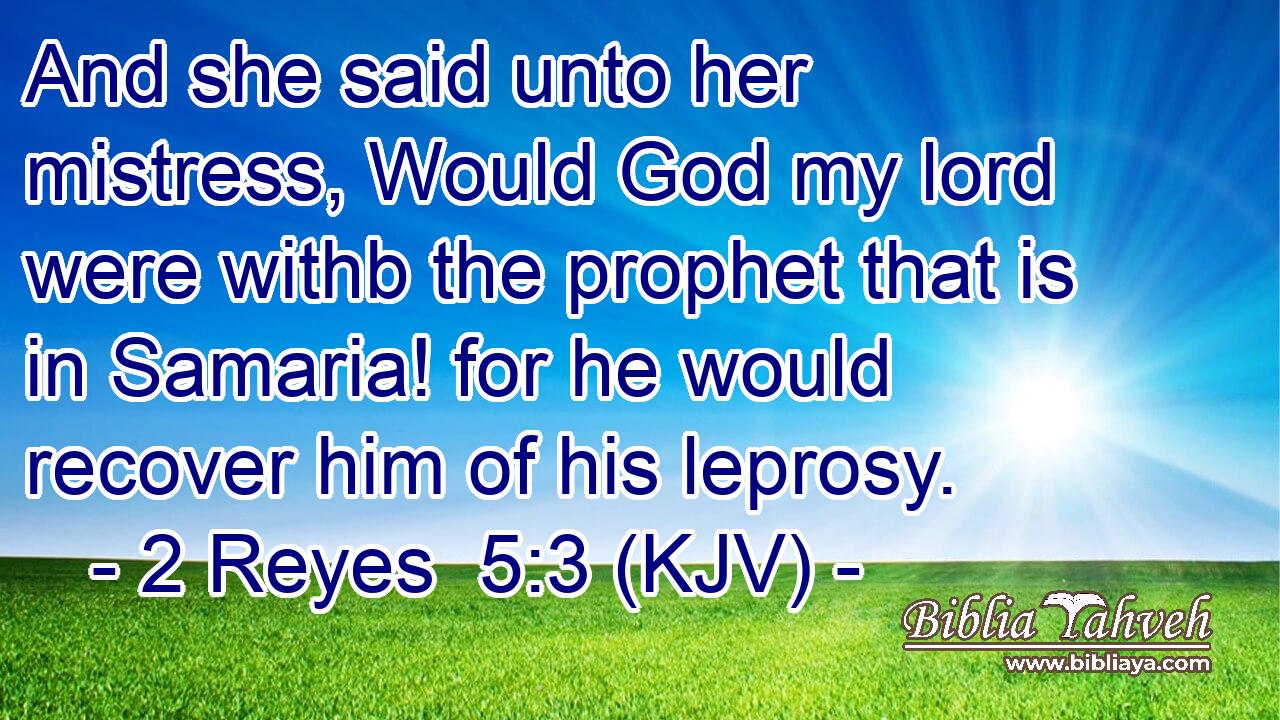 And she said unto her mistress, Would God my lord were withb the prophet that is in Samaria! for he would recover him of his leprosy.