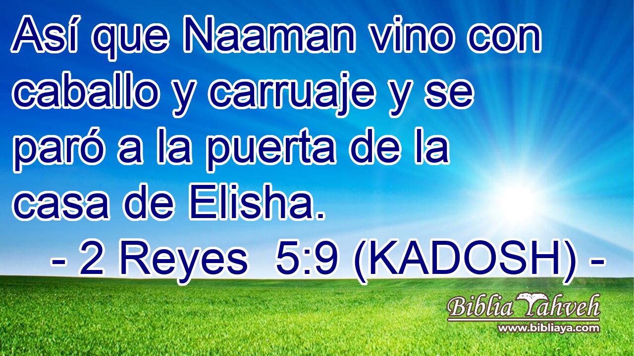  Así que Naaman vino con caballo y carruaje y se paró a la puerta de la casa de Elisha. 