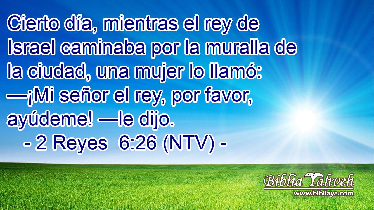 Cierto día, mientras el rey de Israel caminaba por la muralla de la ciudad, una mujer lo llamó: —¡Mi señor el rey, por favor, ayúdeme! —le dijo.