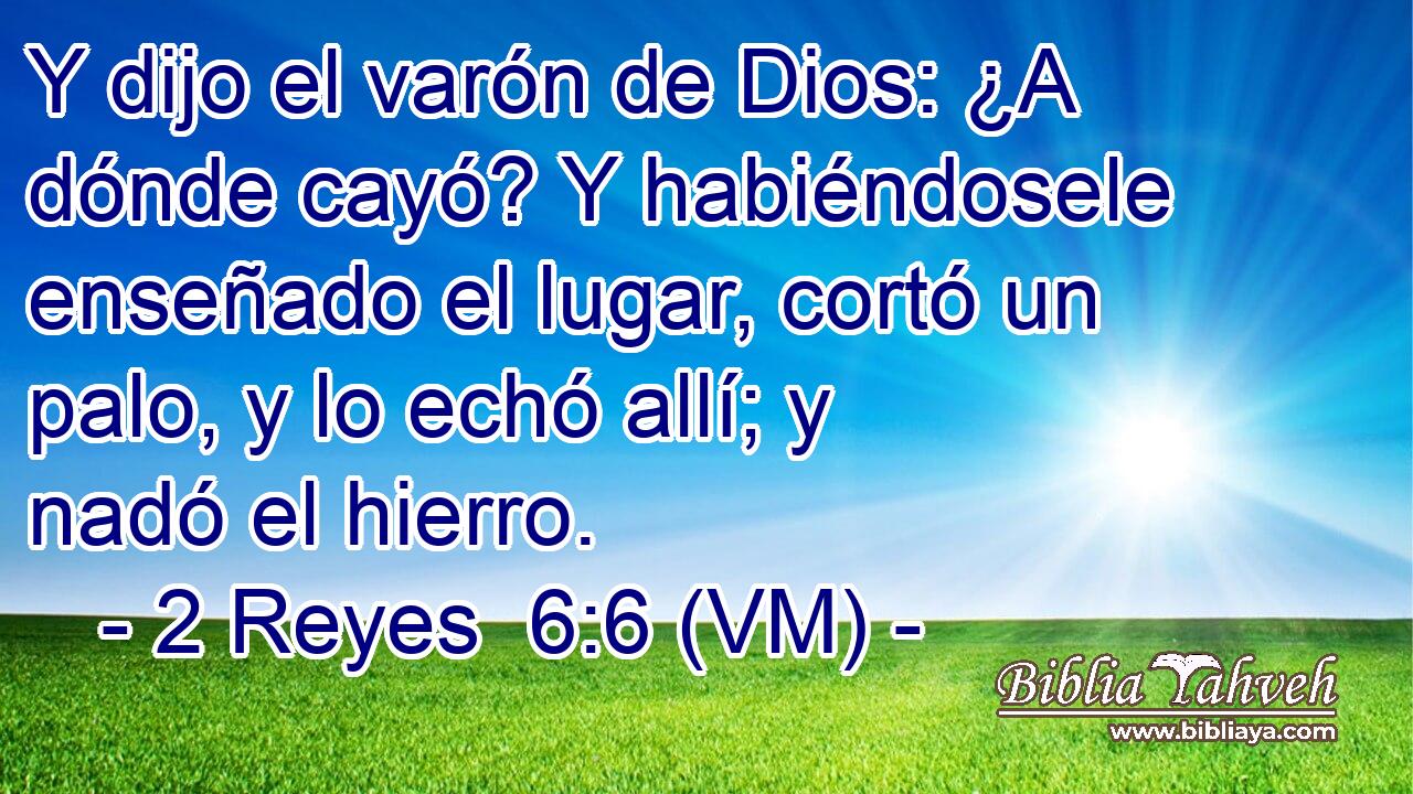  Y dijo el varón de Dios: ¿A dónde cayó? Y habiéndosele enseñado el lugar, cortó un palo, y lo echó allí; y nadó el hierro. 
