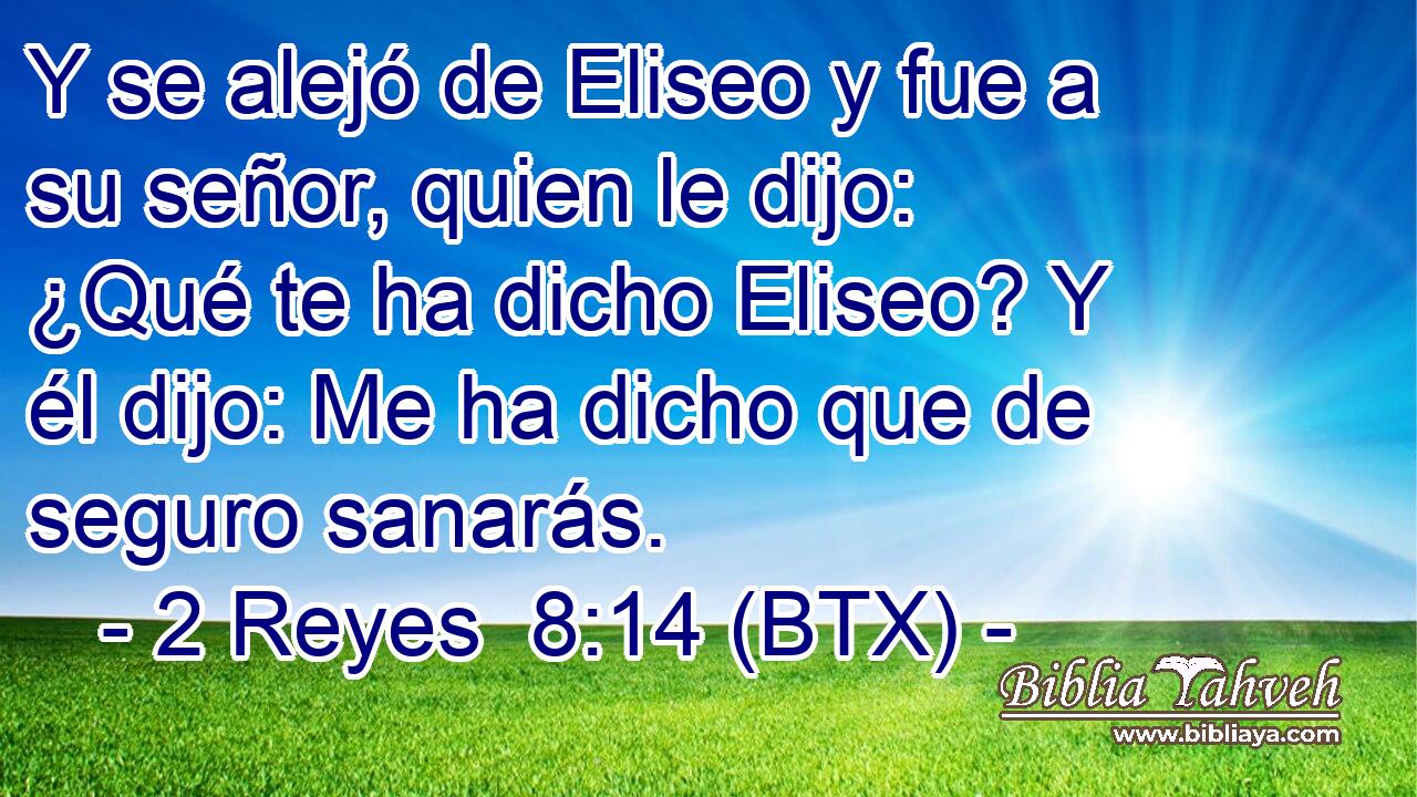 Y se alejó de Eliseo y fue a su señor, quien le dijo: ¿Qué te ha dicho Eliseo? Y él dijo: Me ha dicho que de seguro sanarás.