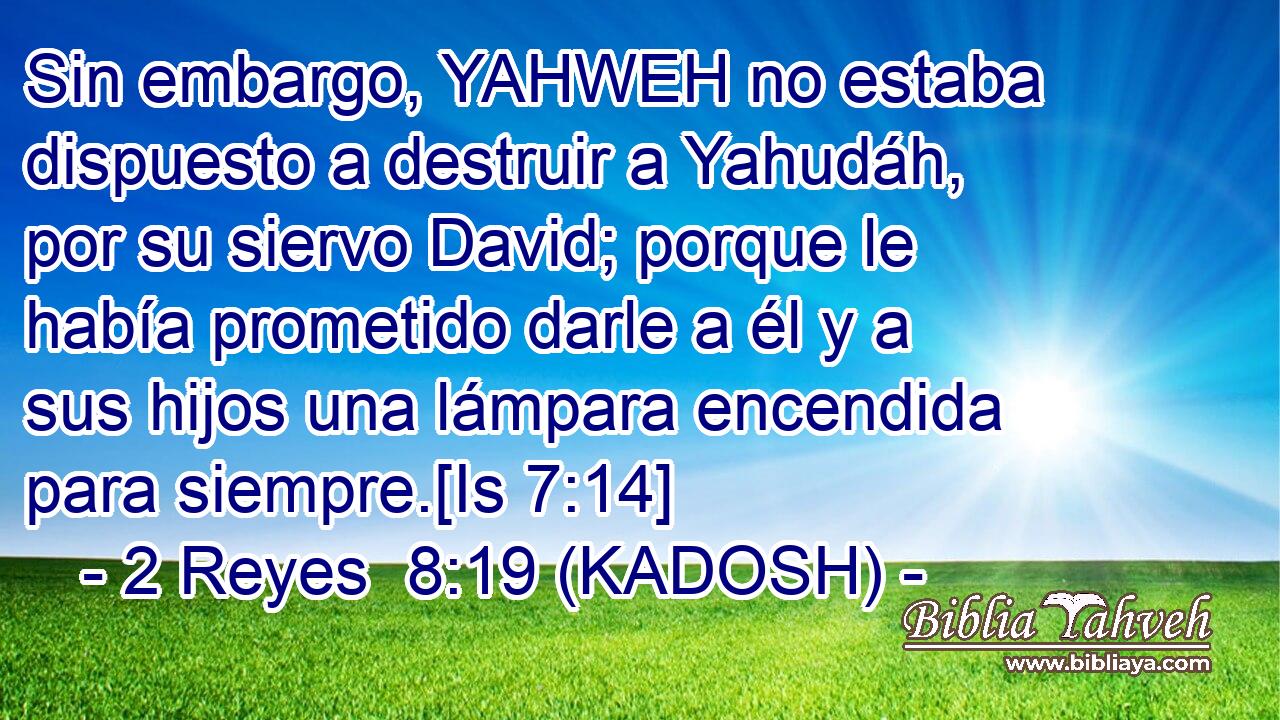  Sin embargo, YAHWEH no estaba dispuesto a destruir a Yahudáh, por su siervo David; porque le había prometido darle a él y a sus hijos una lámpara encendida para siempre.[Is 7:14] 