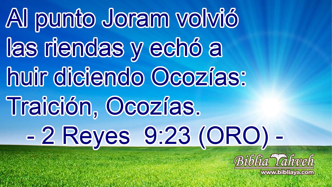  Al punto Joram volvió las riendas y echó a huir diciendo Ocozías: Traición, Ocozías. 