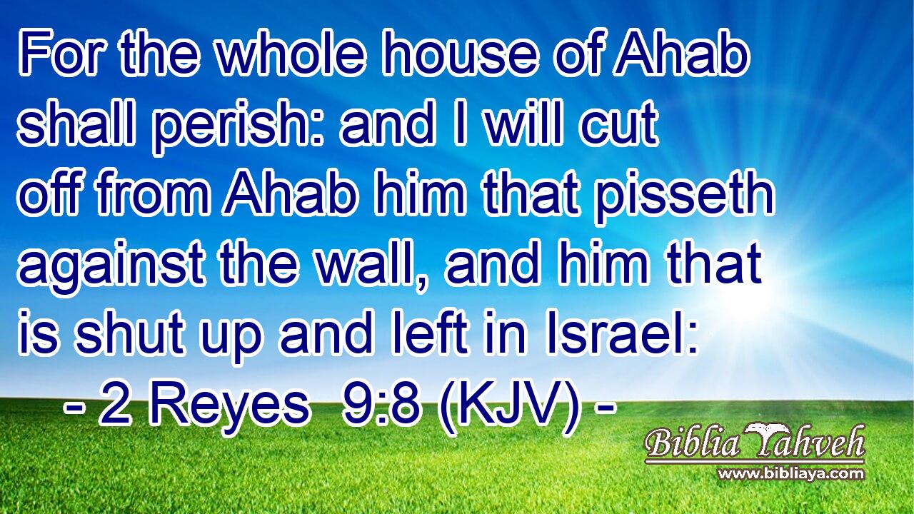 For the whole house of Ahab shall perish: and I will cut off from Ahab him that pisseth against the wall, and him that is shut up and left in Israel: