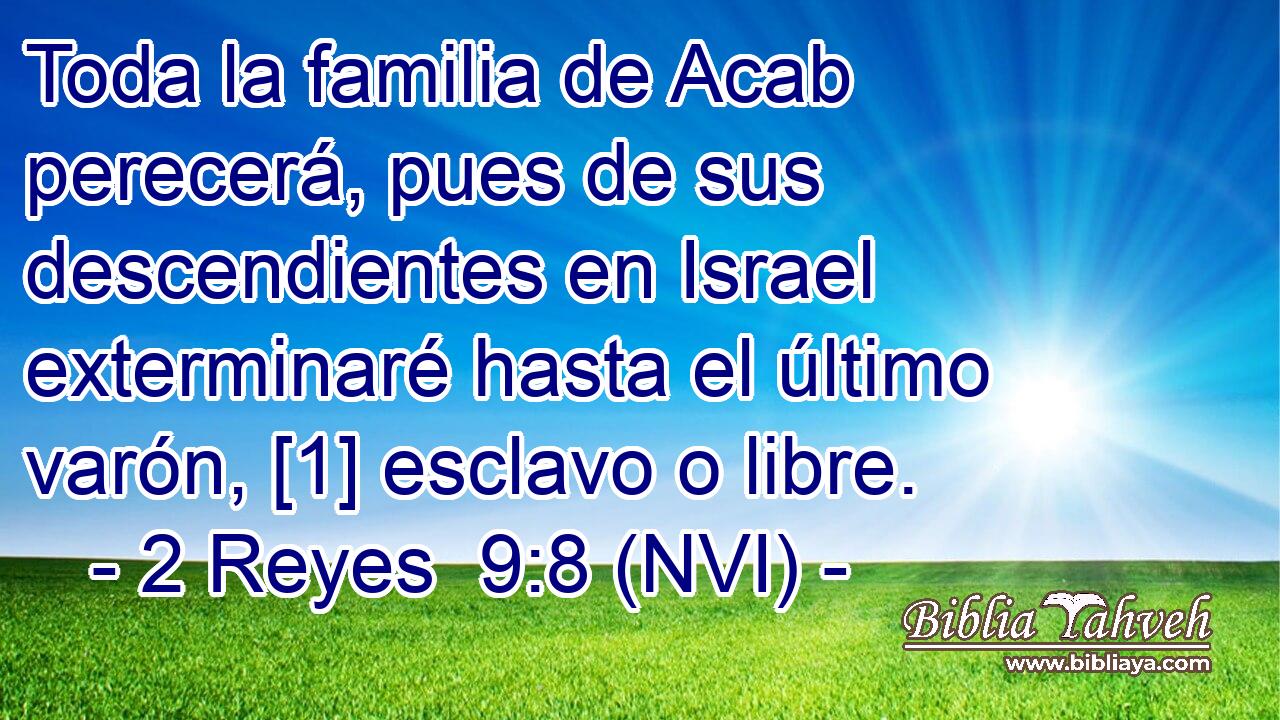  Toda la familia de Acab perecerá, pues de sus descendientes en Israel exterminaré hasta el último varón, [1] esclavo o libre. 