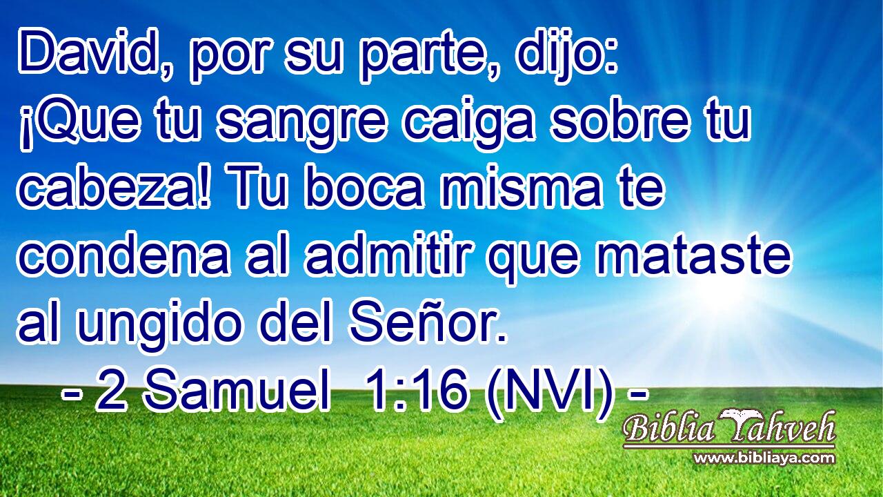  David, por su parte, dijo: ¡Que tu sangre caiga sobre tu cabeza! Tu boca misma te condena al admitir que mataste al ungido del Señor. 