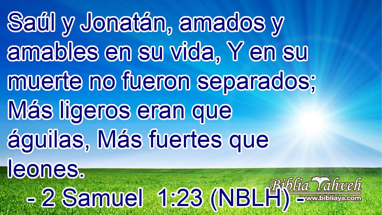  Saúl y Jonatán, amados y amables en su vida, Y en su muerte no fueron separados; Más ligeros eran que águilas, Más fuertes que leones. 