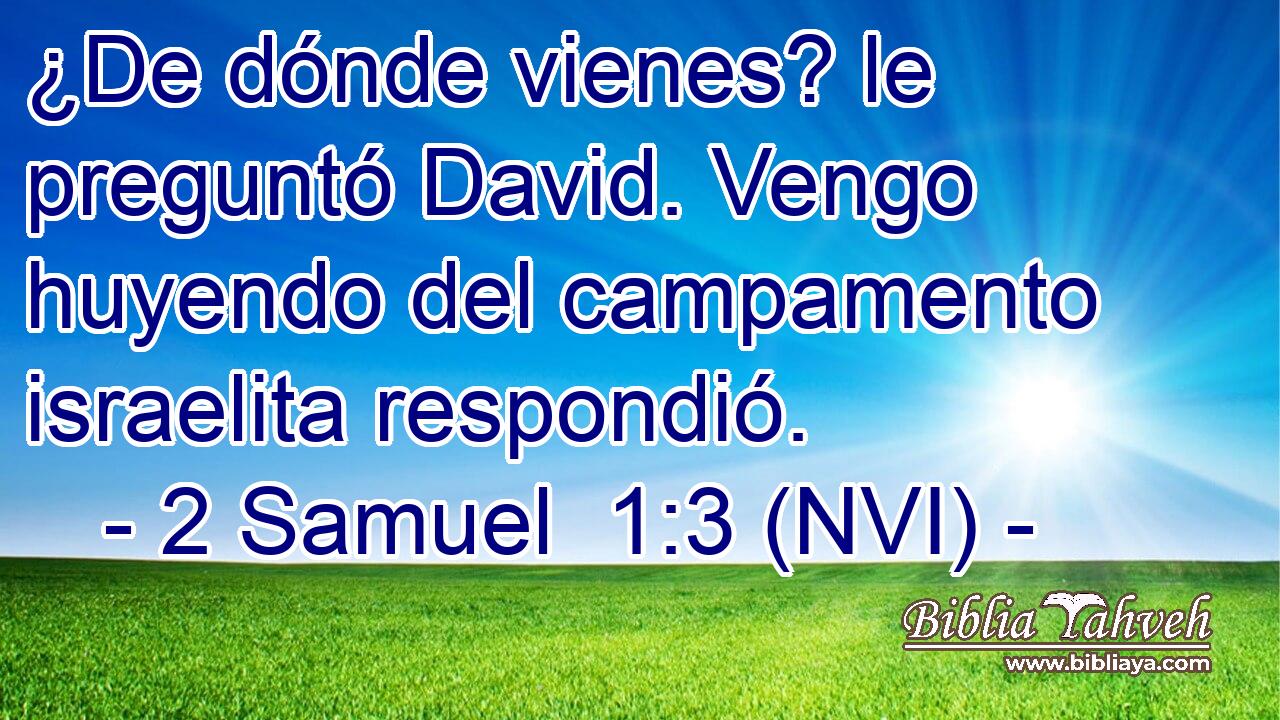 ¿De dónde vienes? le preguntó David. Vengo huyendo del campamento israelita respondió. 