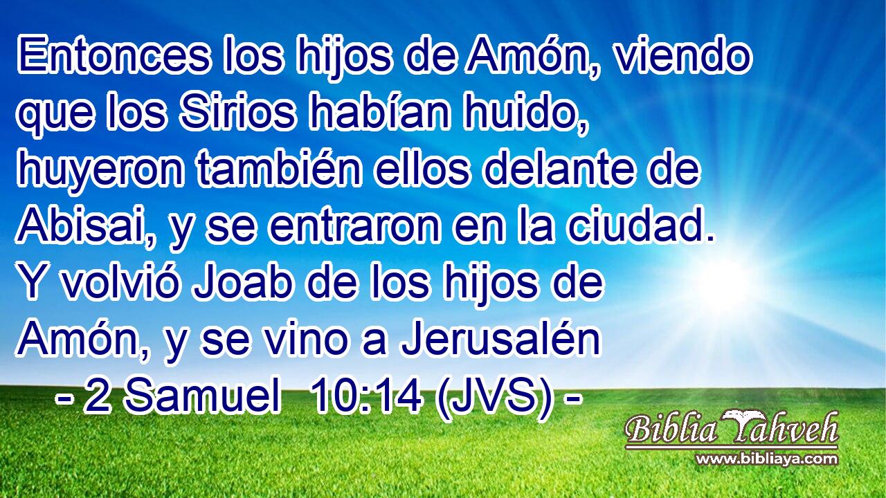 Entonces los hijos de Amón, viendo que los Sirios habían huido, huyeron también ellos delante de Abisai, y se entraron en la ciudad. Y volvió Joab de los hijos de Amón, y se vino a Jerusalén