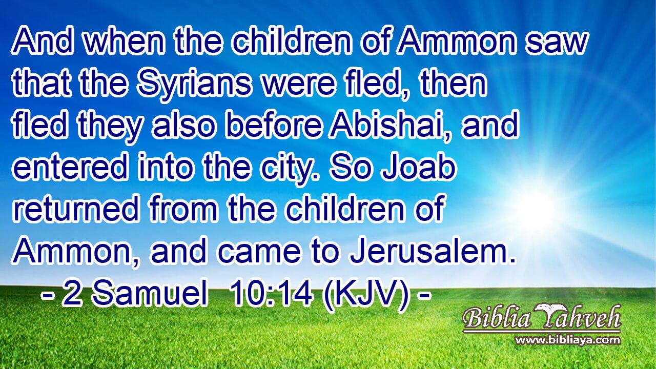 And when the children of Ammon saw that the Syrians were fled, then fled they also before Abishai, and entered into the city. So Joab returned from the children of Ammon, and came to Jerusalem.