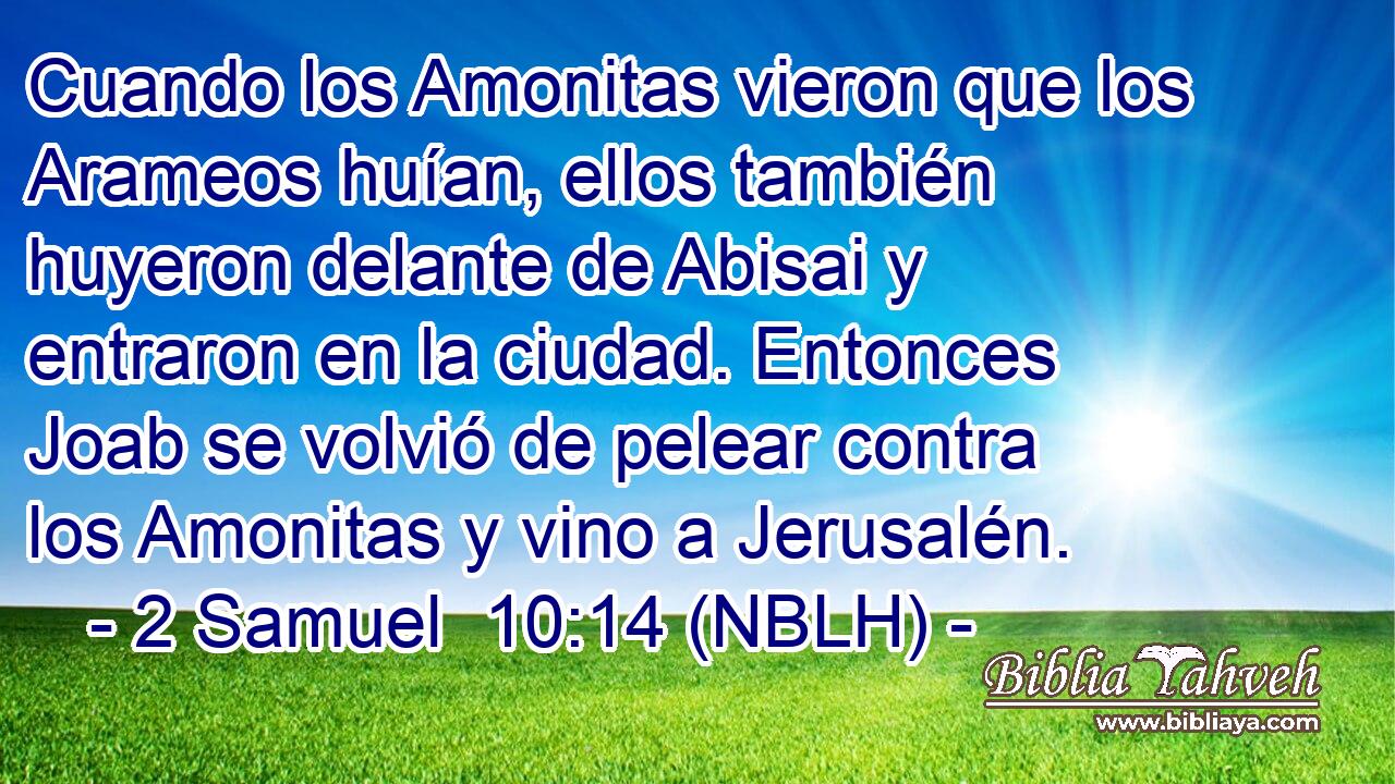  Cuando los Amonitas vieron que los Arameos huían, ellos también huyeron delante de Abisai y entraron en la ciudad. Entonces Joab se volvió de pelear contra los Amonitas y vino a Jerusalén. 