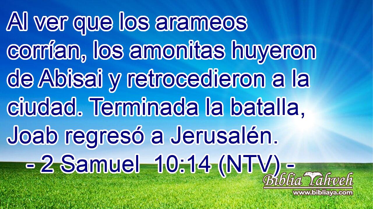 Al ver que los arameos corrían, los amonitas huyeron de Abisai y retrocedieron a la ciudad. Terminada la batalla, Joab regresó a Jerusalén.