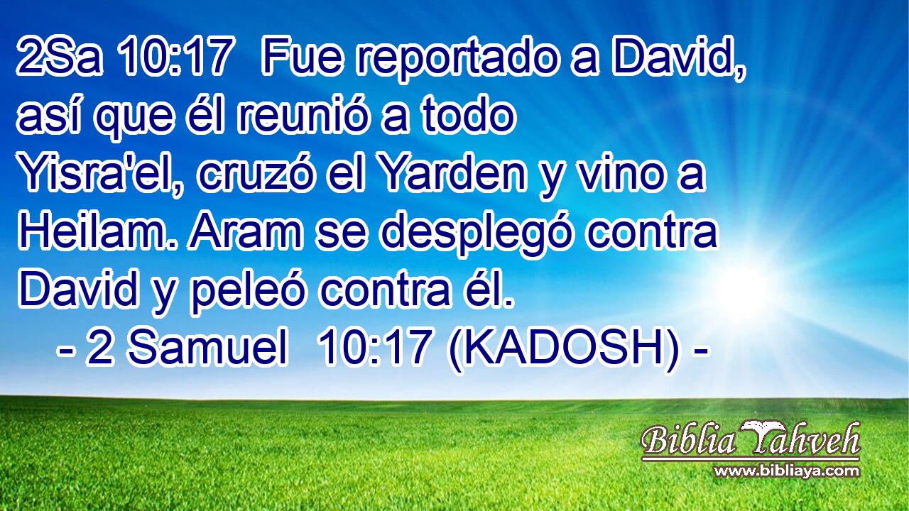  Fue reportado a David, así que él reunió a todo Yisra'el, cruzó el Yarden y vino a Heilam. Aram se desplegó contra David y peleó contra él. 