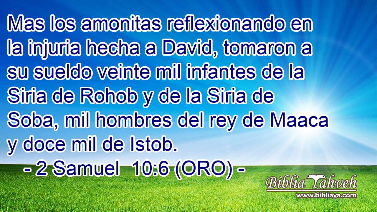  Mas los amonitas reflexionando en la injuria hecha a David, tomaron a su sueldo veinte mil infantes de la Siria de Rohob y de la Siria de Soba, mil hombres del rey de Maaca y doce mil de Istob. 