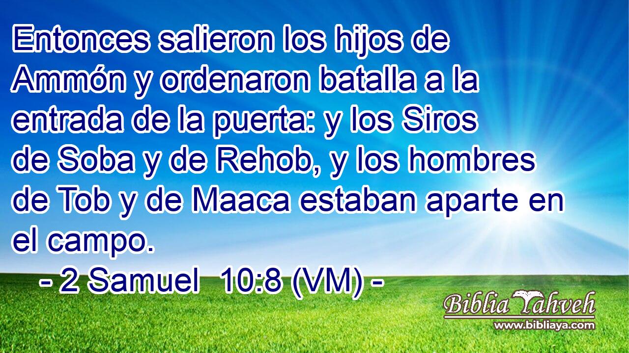  Entonces salieron los hijos de Ammón y ordenaron batalla a la entrada de la puerta: y los Siros de Soba y de Rehob, y los hombres de Tob y de Maaca estaban aparte en el campo. 