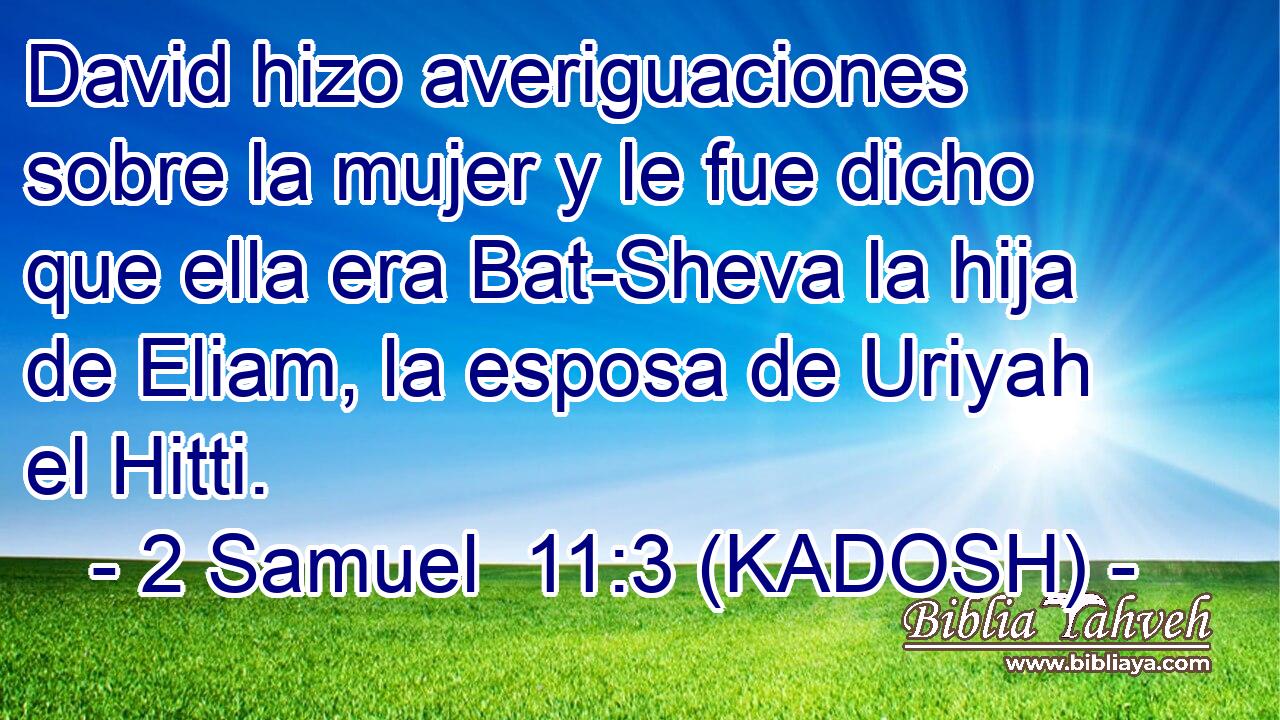 David hizo averiguaciones sobre la mujer y le fue dicho que ella era Bat-Sheva la hija de Eliam, la esposa de Uriyah el Hitti. 