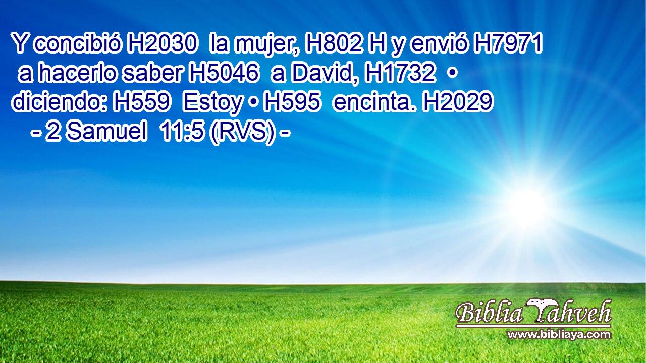 Y concibió H2030  la mujer, H802 H y envió H7971  a hacerlo saber H5046  a David, H1732  • diciendo: H559  Estoy • H595  encinta. H2029  