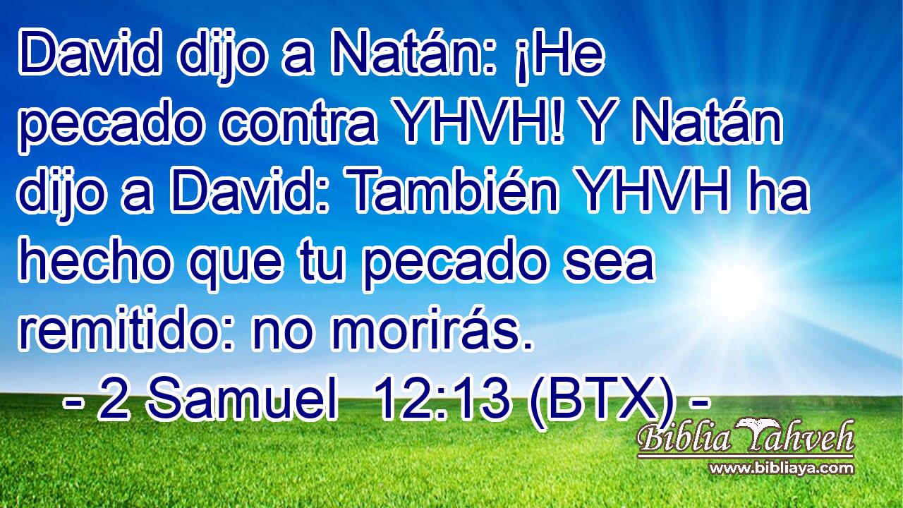 David dijo a Natán: ¡He pecado contra YHVH! Y Natán dijo a David: También YHVH ha hecho que tu pecado sea remitido: no morirás.