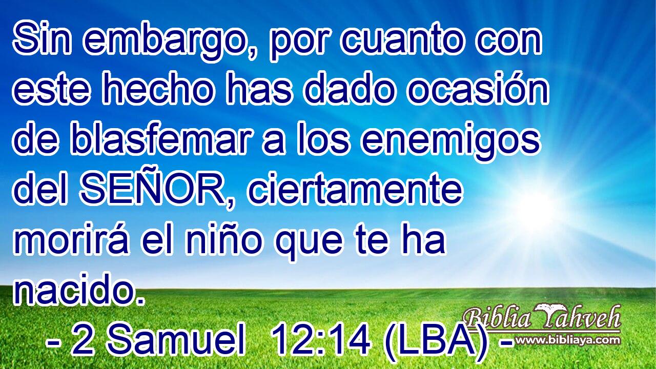 Sin embargo, por cuanto con este hecho has dado ocasión de blasfemar a los enemigos del SEÑOR, ciertamente morirá el niño que te ha nacido.