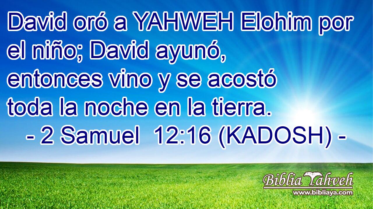  David oró a YAHWEH Elohim por el niño; David ayunó, entonces vino y se acostó toda la noche en la tierra. 