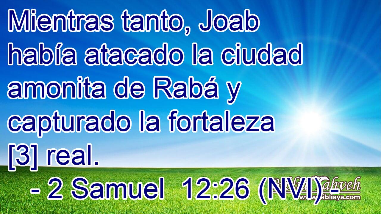  Mientras tanto, Joab había atacado la ciudad amonita de Rabá y capturado la fortaleza [3] real. 