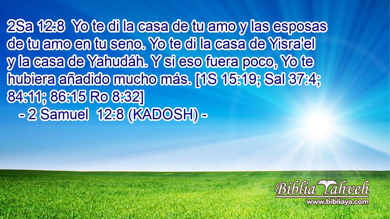  Yo te di la casa de tu amo y las esposas de tu amo en tu seno. Yo te di la casa de Yisra'el y la casa de Yahudáh. Y si eso fuera poco, Yo te hubiera añadido mucho más. [1S 15:19; Sal 37:4; 84:11; 86:15 Ro 8:32] 