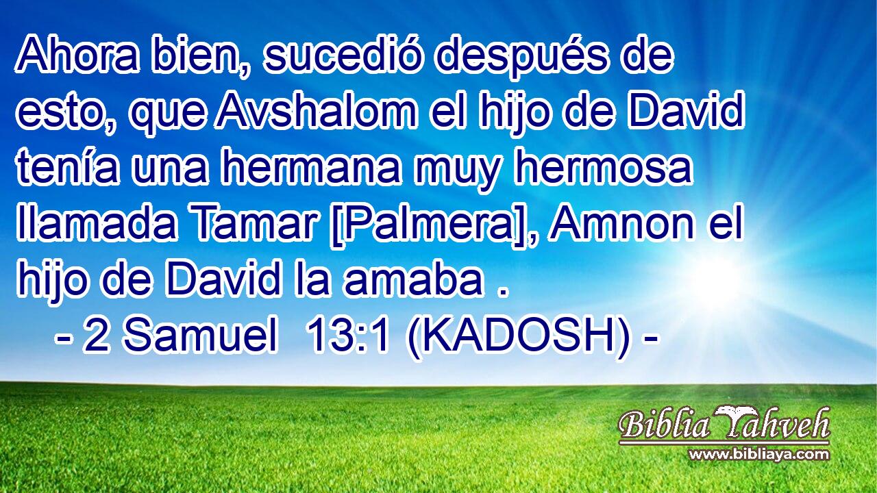  Ahora bien, sucedió después de esto, que Avshalom el hijo de David tenía una hermana muy hermosa llamada Tamar [Palmera], Amnon el hijo de David la amaba . 