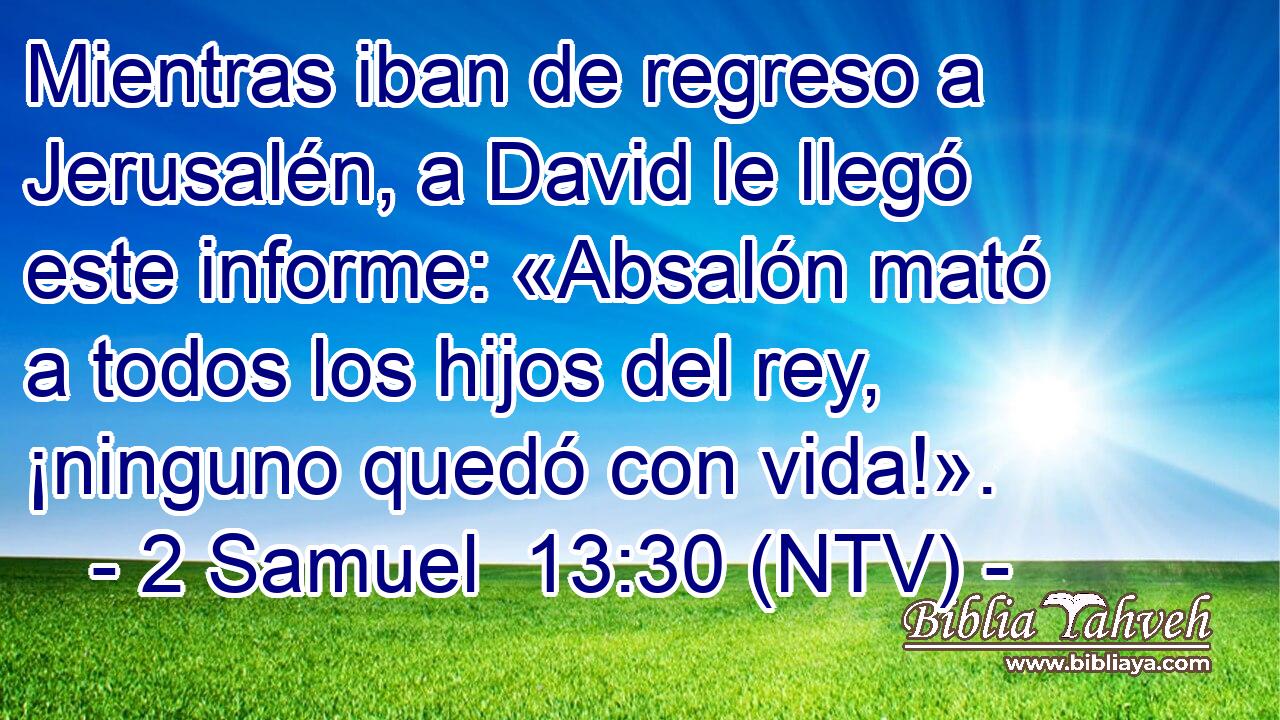 Mientras iban de regreso a Jerusalén, a David le llegó este informe: «Absalón mató a todos los hijos del rey, ¡ninguno quedó con vida!».