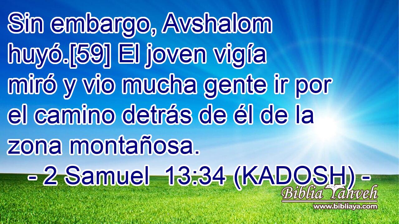  Sin embargo, Avshalom huyó.[59] El joven vigía miró y vio mucha gente ir por el camino detrás de él de la zona montañosa. 