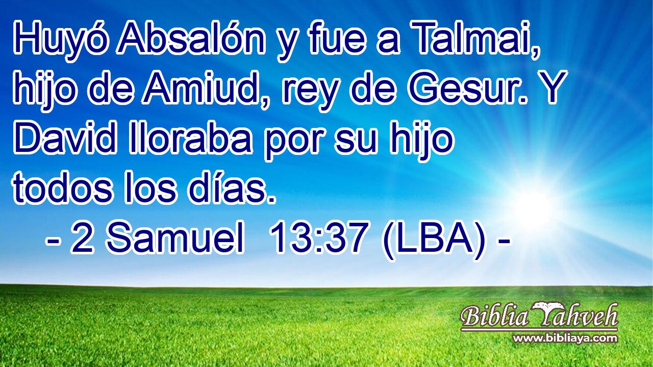 Huyó Absalón y fue a Talmai, hijo de Amiud, rey de Gesur. Y David lloraba por su hijo todos los días.