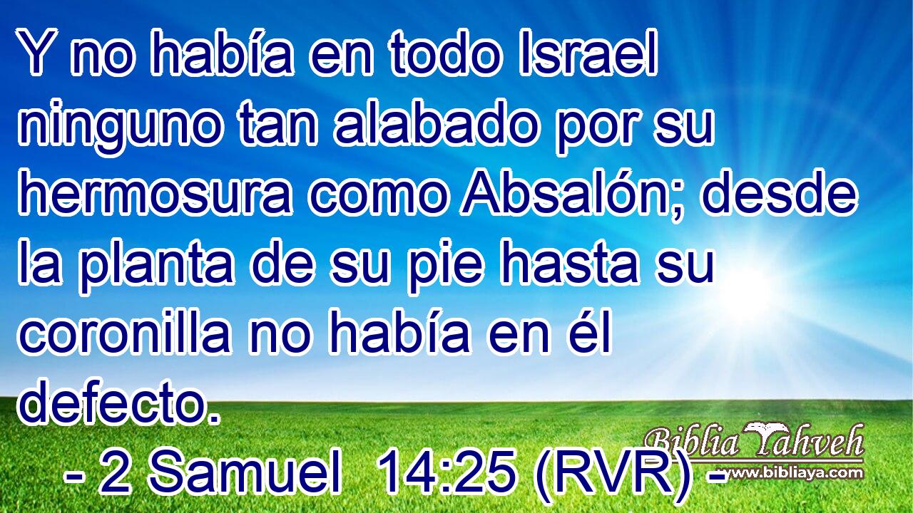 Y no había en todo Israel ninguno tan alabado por su hermosura como Absalón; desde la planta de su pie hasta su coronilla no había en él defecto.