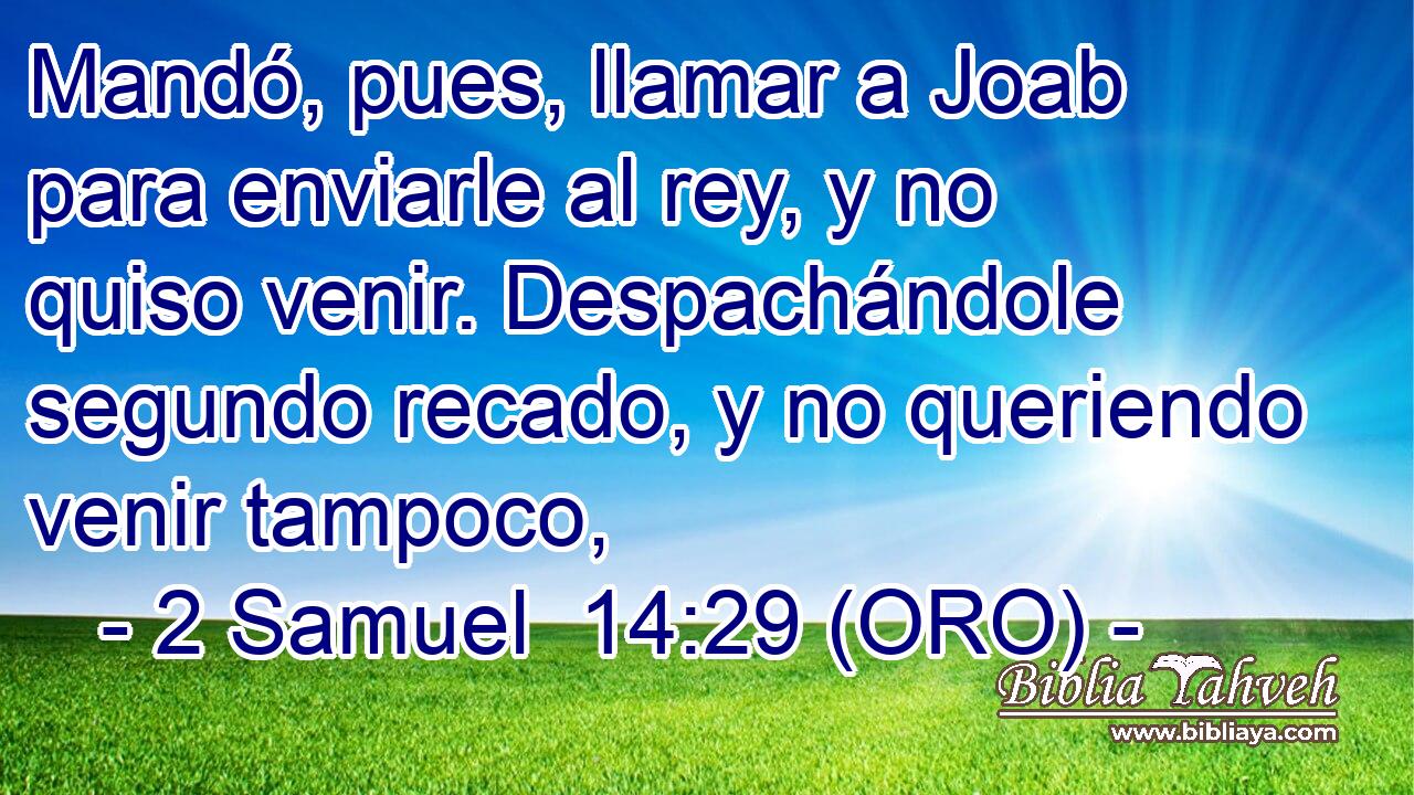  Mandó, pues, llamar a Joab para enviarle al rey, y no quiso venir. Despachándole segundo recado, y no queriendo venir tampoco, 