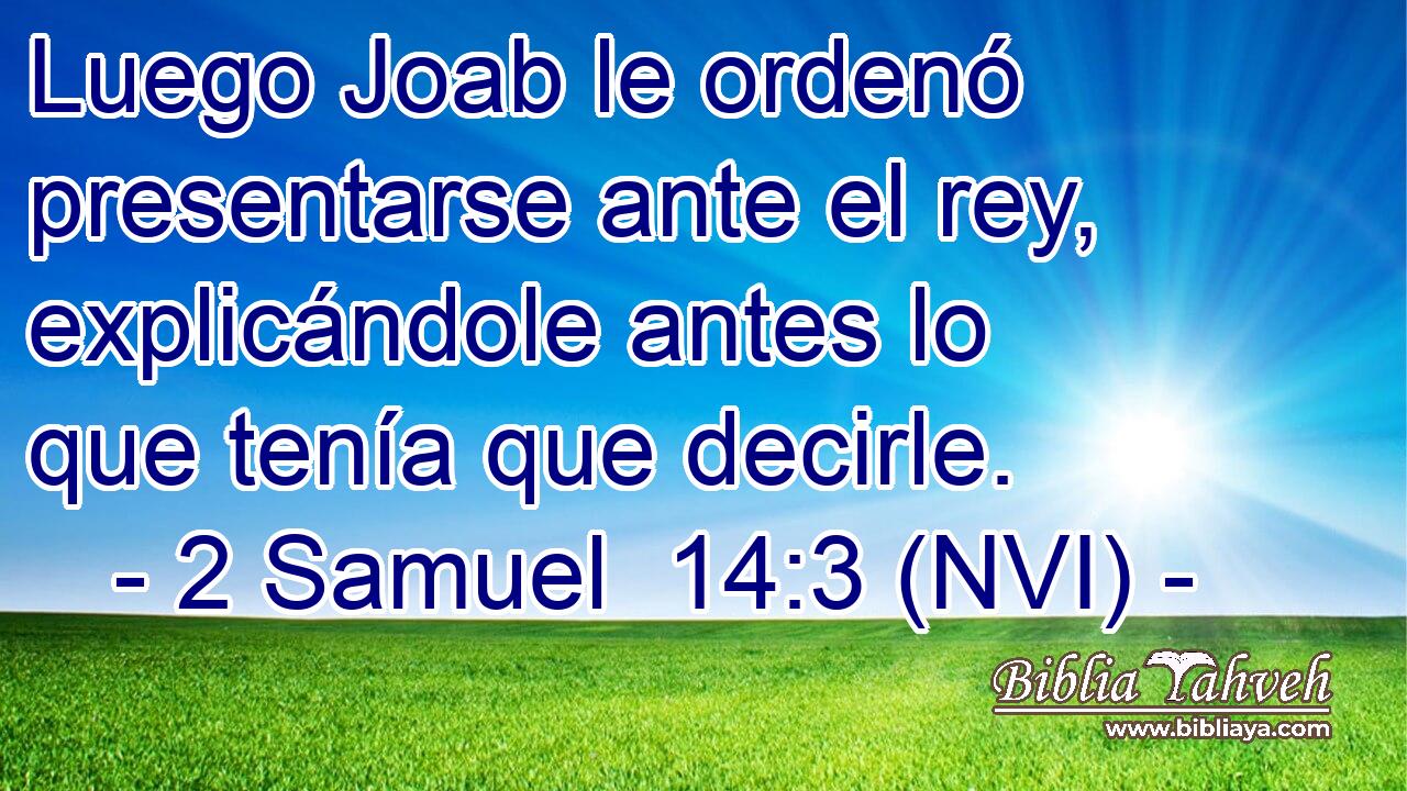  Luego Joab le ordenó presentarse ante el rey, explicándole antes lo que tenía que decirle. 