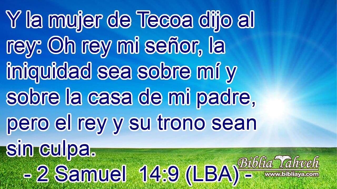 Y la mujer de Tecoa dijo al rey: Oh rey mi señor, la iniquidad sea sobre mí y sobre la casa de mi padre, pero el rey y su trono sean sin culpa.