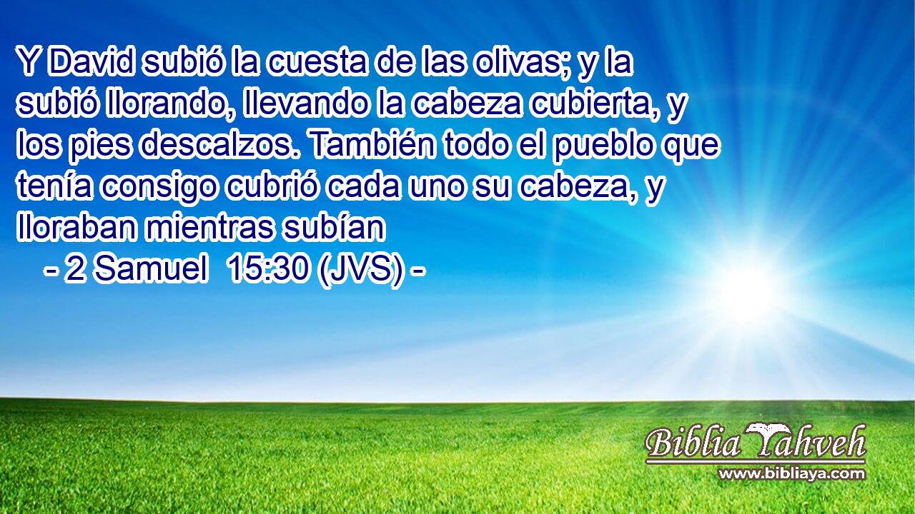 Y David subió la cuesta de las olivas; y la subió llorando, llevando la cabeza cubierta, y los pies descalzos. También todo el pueblo que tenía consigo cubrió cada uno su cabeza, y lloraban mientras subían