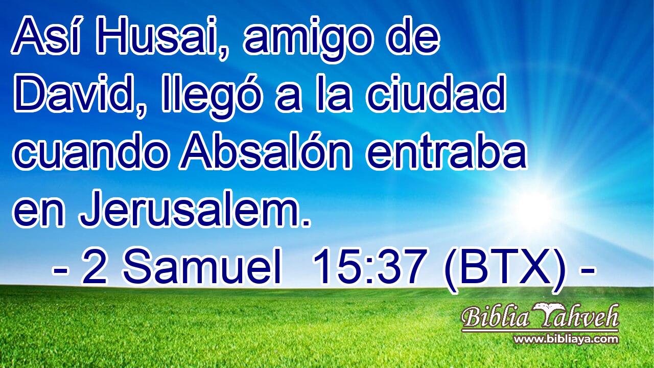 Así Husai, amigo de David, llegó a la ciudad cuando Absalón entraba en Jerusalem.