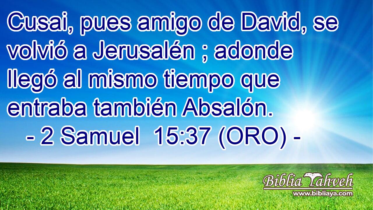  Cusai, pues amigo de David, se volvió a Jerusalén ; adonde llegó al mismo tiempo que entraba también Absalón. 