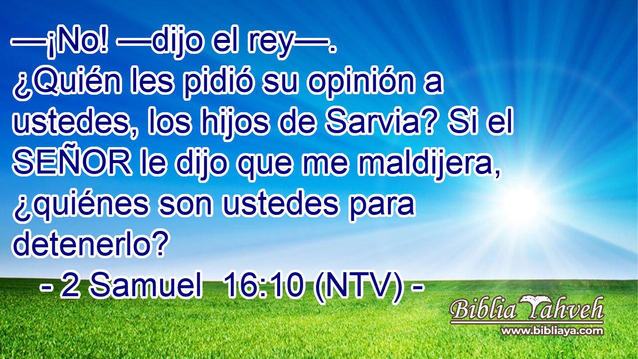 —¡No! —dijo el rey—. ¿Quién les pidió su opinión a ustedes, los hijos de Sarvia? Si el SEÑOR le dijo que me maldijera, ¿quiénes son ustedes para detenerlo?