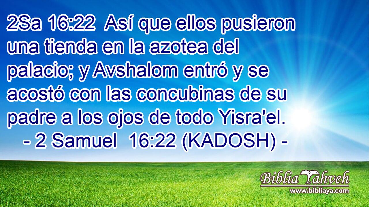  Así que ellos pusieron una tienda en la azotea del palacio; y Avshalom entró y se acostó con las concubinas de su padre a los ojos de todo Yisra'el. 