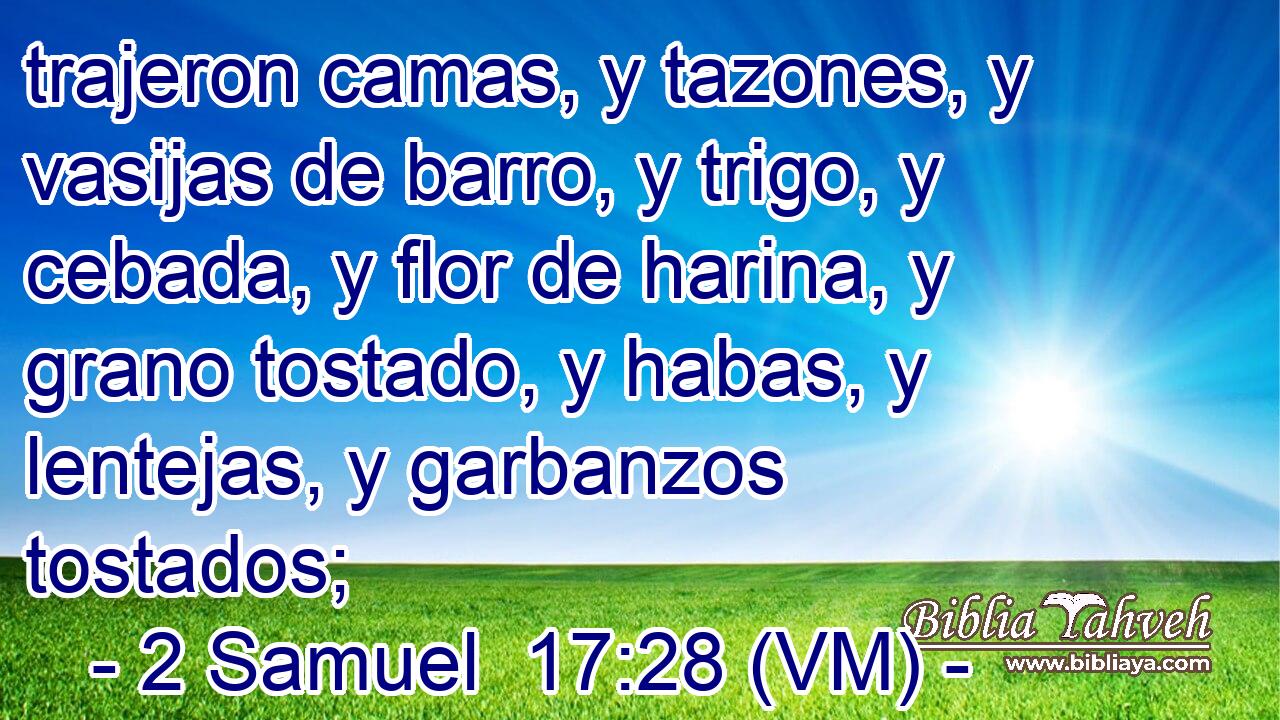  trajeron camas, y tazones, y vasijas de barro, y trigo, y cebada, y flor de harina, y grano tostado, y habas, y lentejas, y garbanzos tostados; 