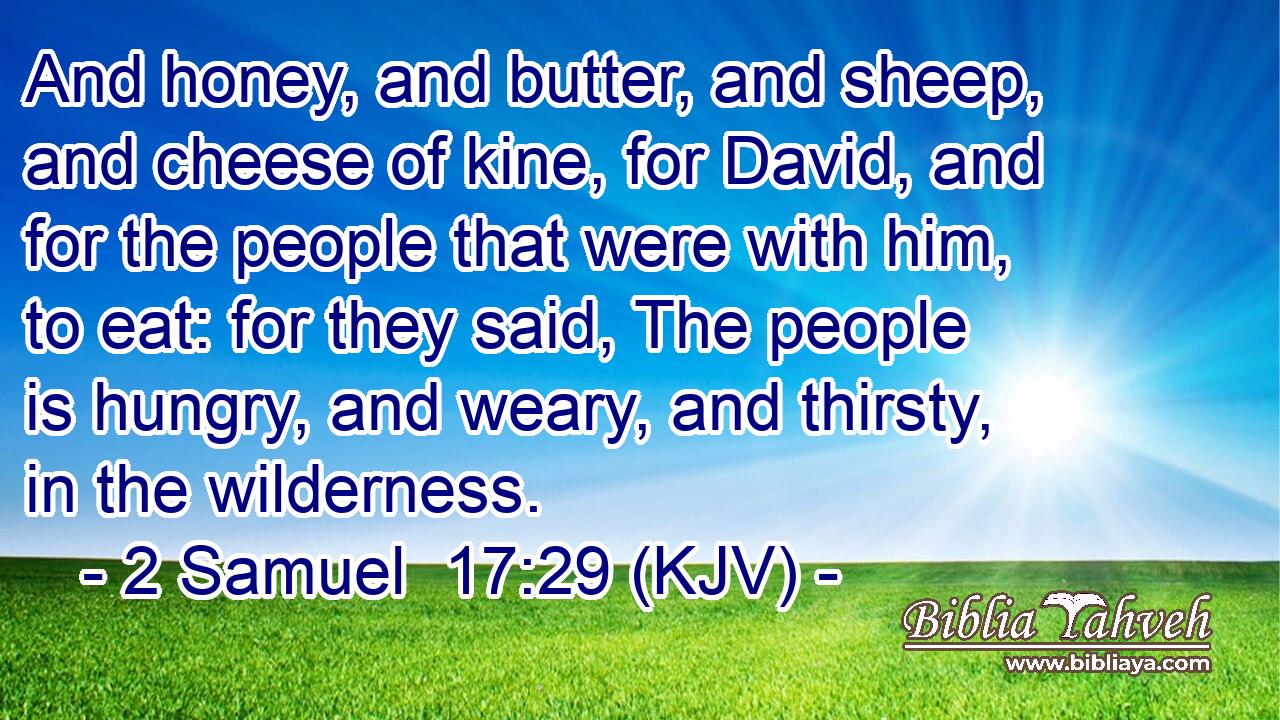 And honey, and butter, and sheep, and cheese of kine, for David, and for the people that were with him, to eat: for they said, The people is hungry, and weary, and thirsty, in the wilderness.